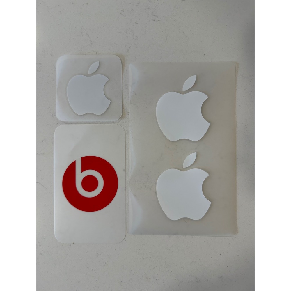 Classic Apple Logo Stickers and Beats by Dre Decal Bundle White and Red 4 Count
